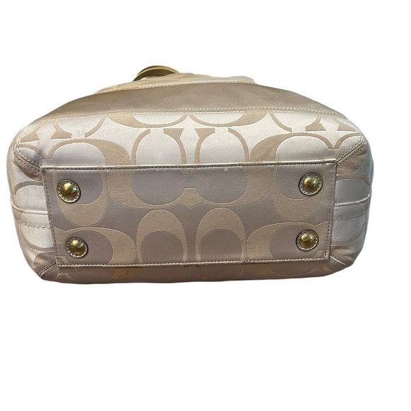 Large Matching Wallet Khaki and Tan Signature C Metallic Fabric Tote 12"L x 5"W - Picture 15 of 16